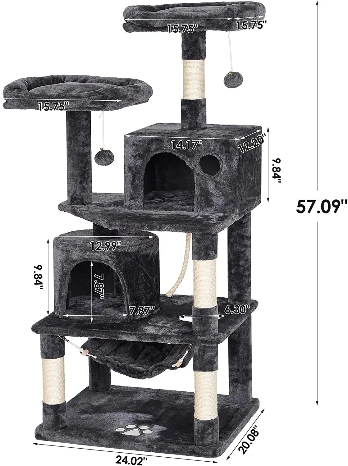 Large Cat Tree Tower With Sisal Hammock Fur and Paper Pet Play Toys for Big Cats Cat Condo