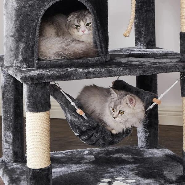 Large Cat Tree Tower With Sisal Hammock Fur and Paper Pet Play Toys for Big Cats Cat Condo