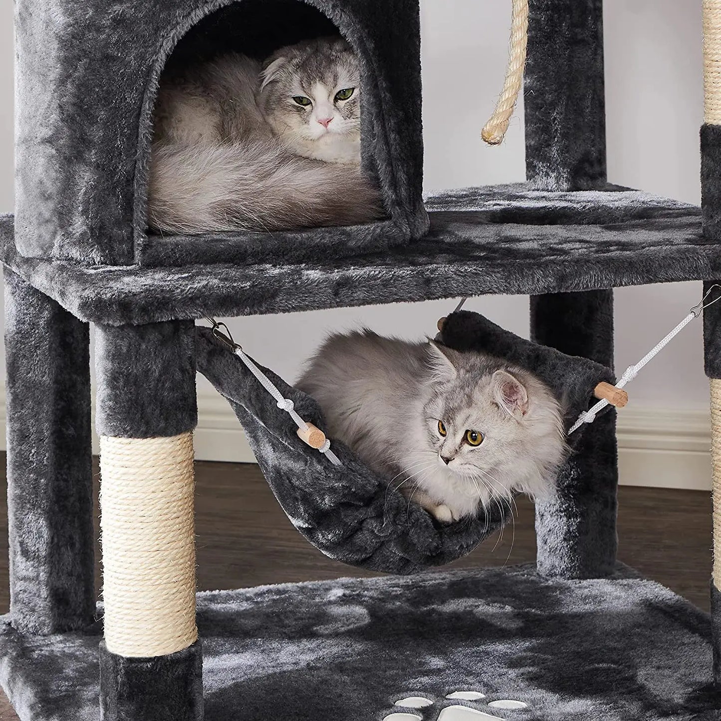 Large Cat Tree Tower With Sisal Hammock Fur and Paper Pet Play Toys for Big Cats Cat Condo