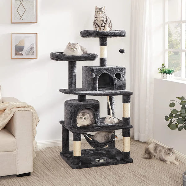 Large Cat Tree Tower With Sisal Hammock Fur and Paper Pet Play Toys for Big Cats Cat Condo